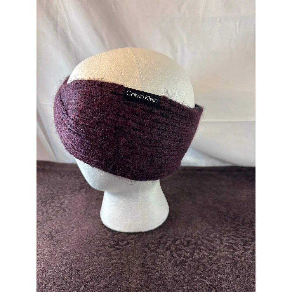 Calvin Klein Womens Purple Twisted Knit Fleece Lined Headband Ear Warmer NWT